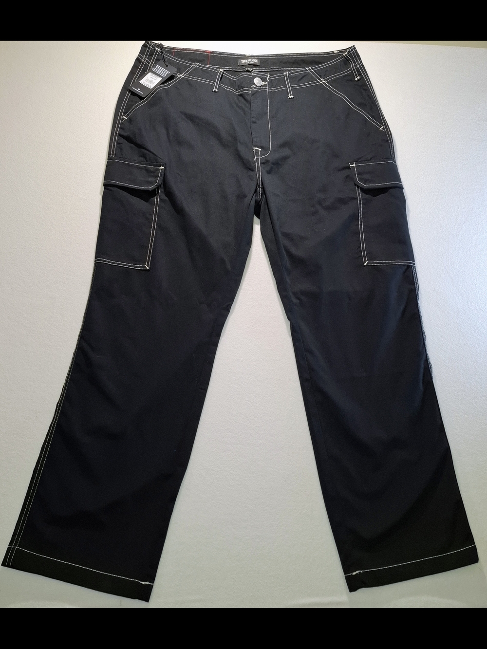 True Religion Black Cargo Pants with White Contrast Stitching